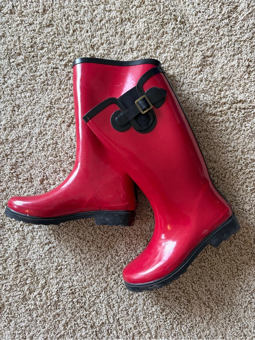 Sierra West Rain Boots Women’s Size 10 Red Rubber Tall Buckle Waterproof